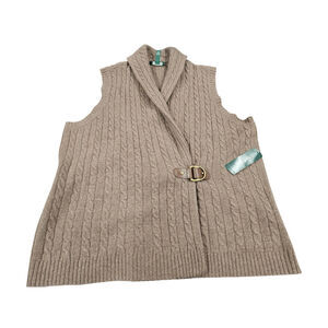 NWT Lauren Ralph Lauren Wool Rabbit Brown Cable Knit Buckle Wrap Sweater Vest 3X